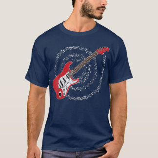 Red Electric Guitar Spiralling Musical Notes T-Shirt