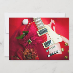 Red Electric Guitar With Christmas Ornaments Holiday Card