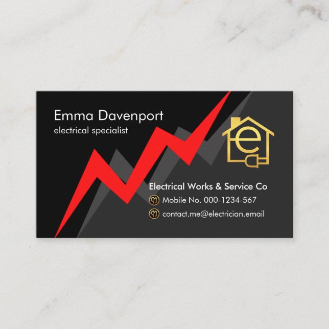 Red Electric Lightning Power Bolt Business Card (Front)