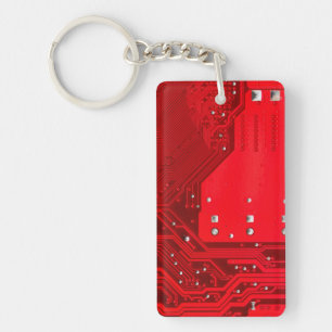 red electronic circuit motherboard pattern texture key ring