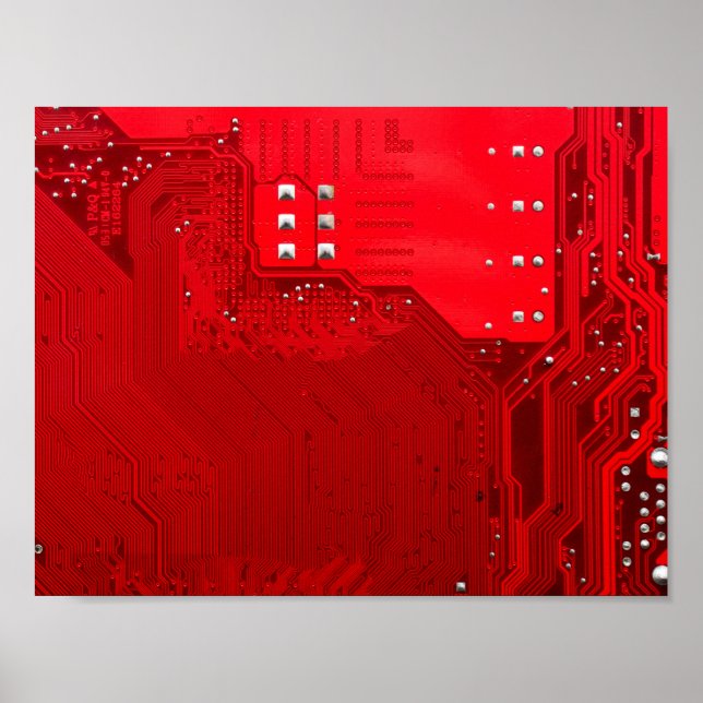 red electronic circuit motherboard pattern texture poster (Front)