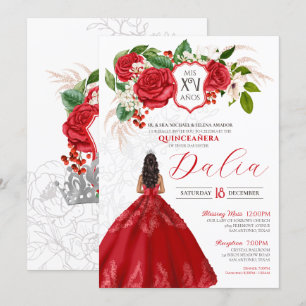 Red Elegance Bold Roses Crest Formal Quinceanera Invitation