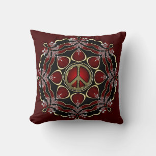 Red Elegance Mandala Peace Sign Cushion / Pillow