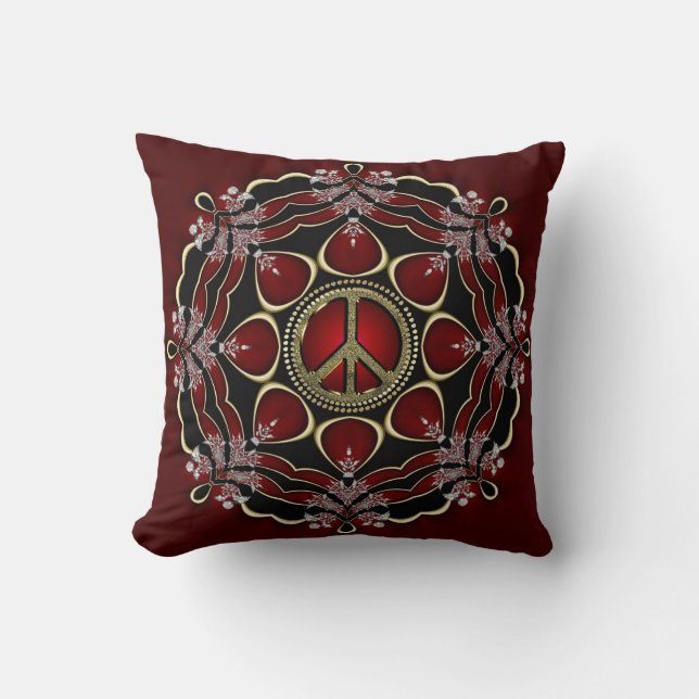 Red Elegance Mandala Peace Sign Cushion / Pillow (Front)