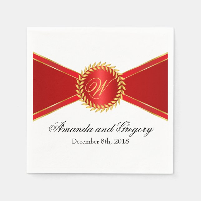 Red Elegance Monogram Napkin (Front)