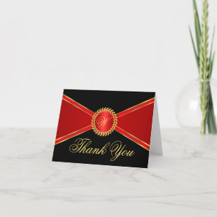 Red Elegance Monogram Thank You Card