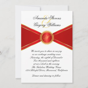 Red Elegance Monogram Wedding Invitation