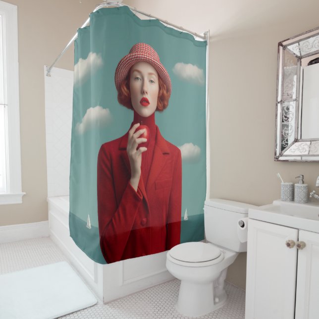 Red Elegance with Apple Shower Curtain (In Situ)