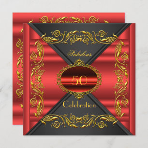 Red Elegant Black Gold Fabulous 50th Birthday Invitation