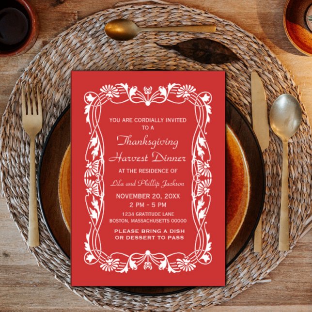 Red Elegant Border Thanksgiving Invite (Red Elegant Border Thanksgiving Invite)