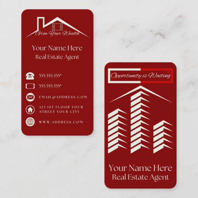 Red Elegant Business Card For Real Estate Agents (Front/Back)