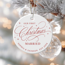 Red Elegant Calligraphy First Christmas Married