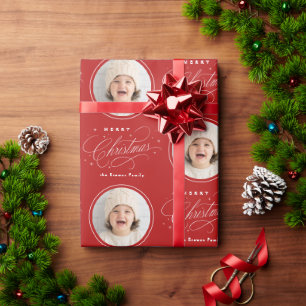 Red Elegant Calligraphy Merry Christmas photo Wrapping Paper