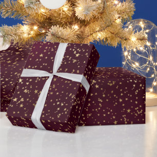 Red Elegant Celestial Starry Gold Stars Design Wrapping Paper