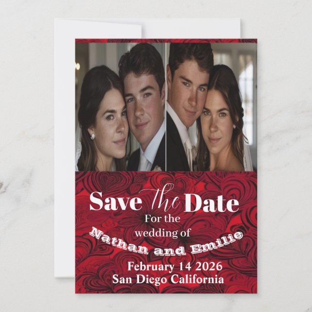 Red elegant classic simple save the date invitatio (Front)