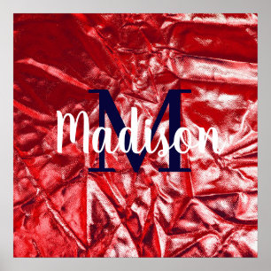 Red Elegant Custom Monogram Personalised Poster