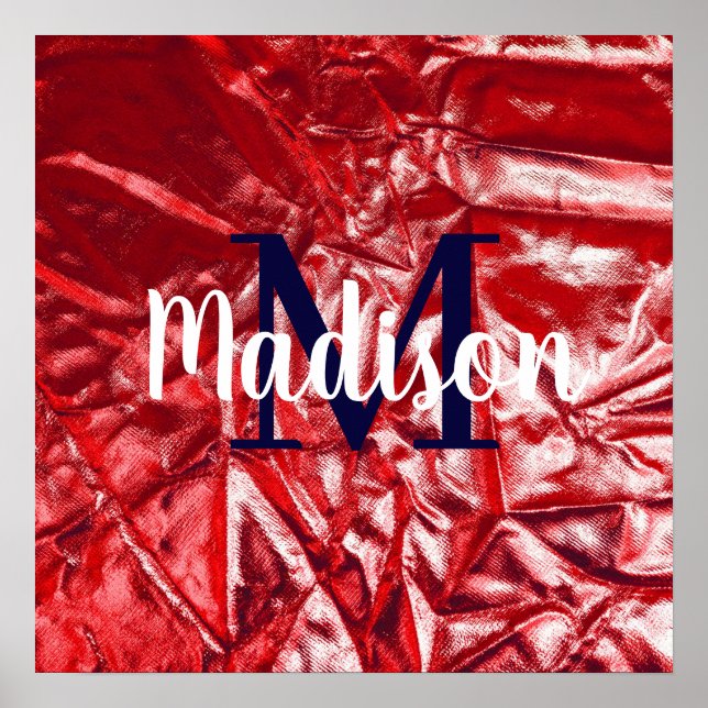 Red Elegant Custom Monogram Personalised Poster (Front)