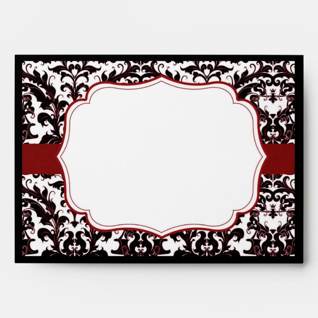 Red Elegant Damask Customisable Envelope (Front)