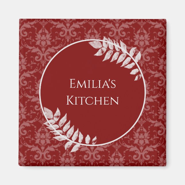 Red Elegant Damask Magnet (Front)