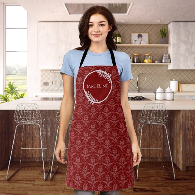 Red Elegant Damask Personalised Apron (Red Elegant Damask Personalized Apron)
