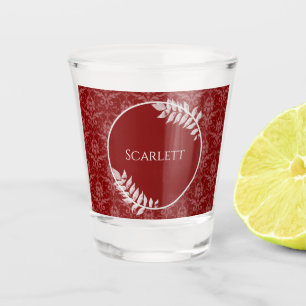 Red Elegant Damask Personalised Shot Glass