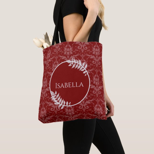 Red Elegant Damask Personalised Tote Bag (Close Up)