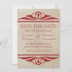 Red Elegant Deco Save the Date Invite