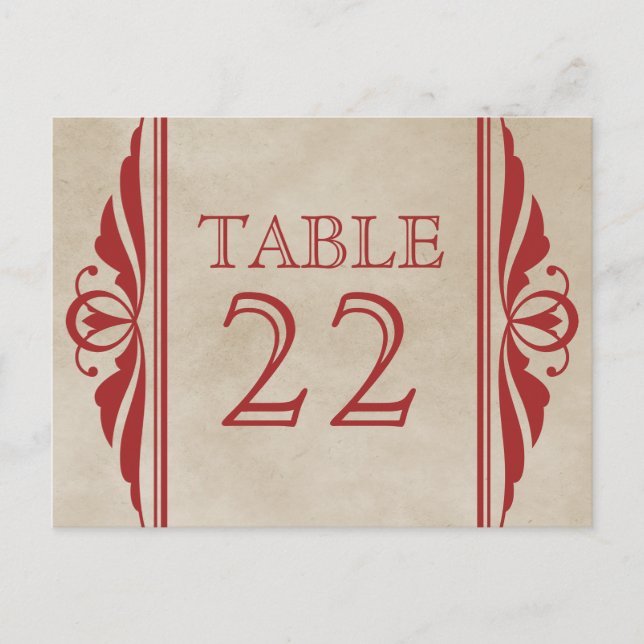 Red Elegant Deco Table Number Postcard (Front)