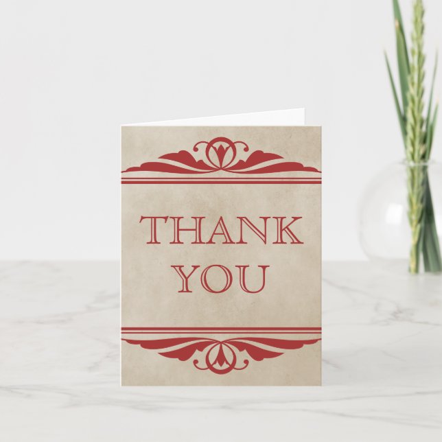 Red Elegant Deco Thank You Card (Front)
