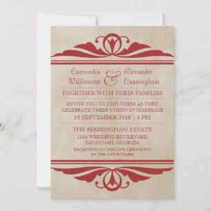 Red Elegant Deco Wedding Invite