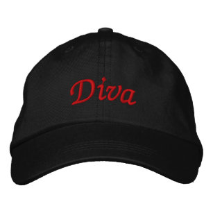 Red Elegant Diva on Black Embroidered Hat