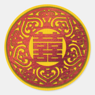 red elegant double happiness wedding stickers