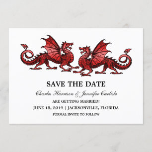 Red Elegant Dragons Save the Date Invite