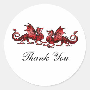Red Elegant Dragons Thank You Stickers