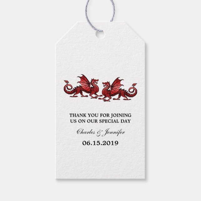 Red Elegant Dragons Wedding Gift Tags (Front)