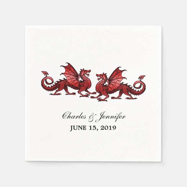 Red Elegant Dragons Wedding Paper Napkins (Front)