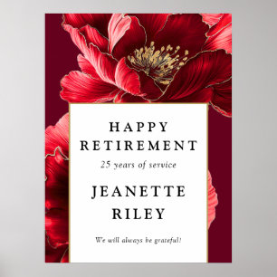 Red Elegant Floral Happy Retirement Welcome Sign