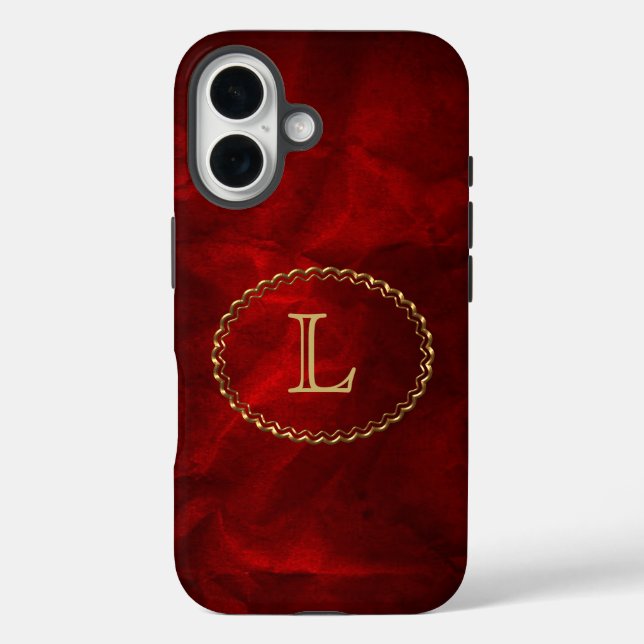 Red Elegant Gold Oval Monogram Case-Mate iPhone Case (Back)