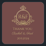 Red Elegant Golden Calligraphy Wedding Thank you Square Sticker<br><div class="desc">, </div>