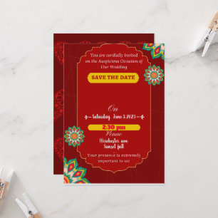 Red elegant Indian wedding ,save the date Invitation