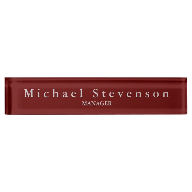 Red Elegant Modern Desk Nameplate (Front)