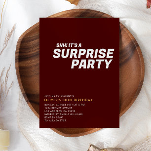 Red Elegant & Modern Surprise Birthday Party  Invitation