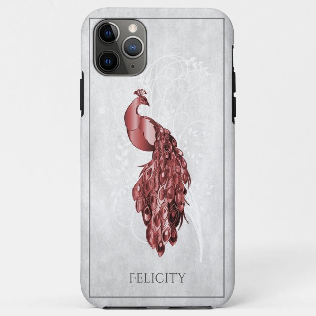 Red Elegant Peacock Case-Mate iPhone Case (Back)