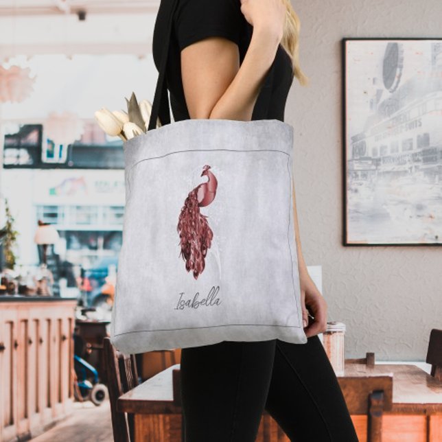 Red Elegant Peacock Personalised Tote Bag (Red Elegant Peacock Personalized Tote Bag)