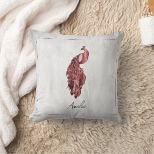 Red Elegant Peacock Throw Pillow