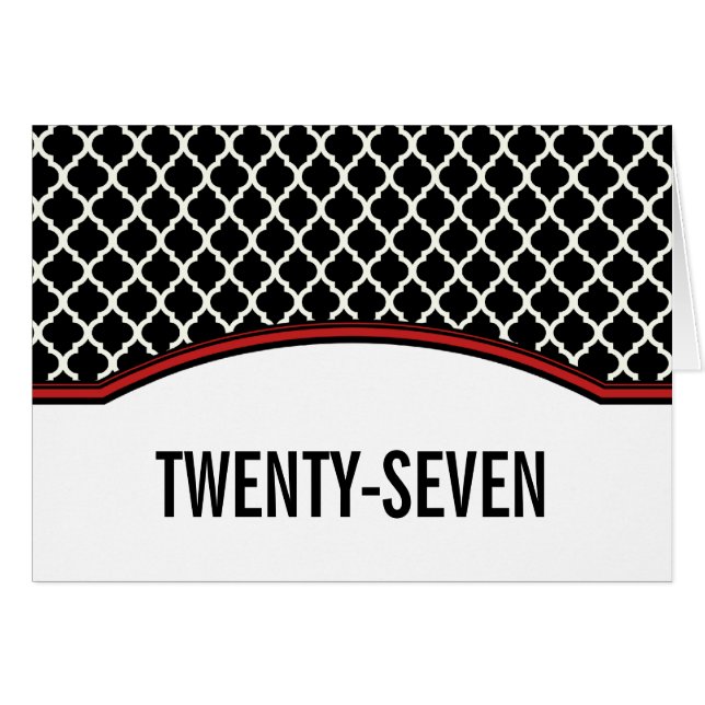 Red Elegant Quatrefoil Table Number Card (Front Horizontal)