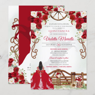 Red Elegant Rustic Western Charro Quinceanera Invitation
