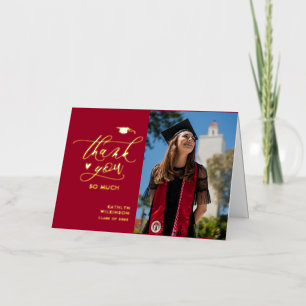 Red Elegant Script Minimalist Graduation Thank You Foil Greeting Card