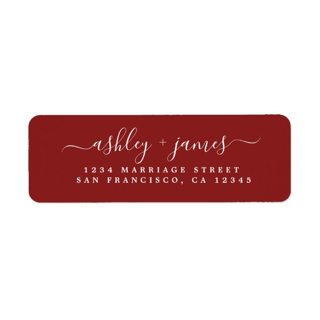 Red Elegant Script Wedding Return Address Return Address Label (Front)