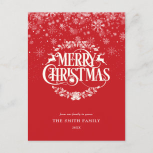 Red Elegant Simple Merry Christmas Snowflakes  Holiday Postcard